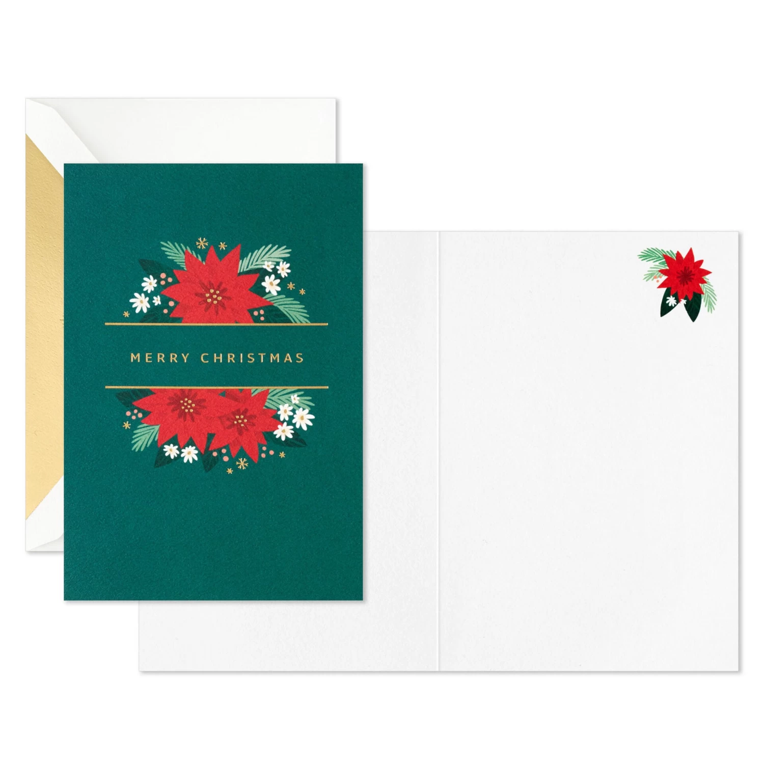 Hallmark Poinsettias On Green Blank Boxed Christmas Cards, Pack Of 12 - Image 2