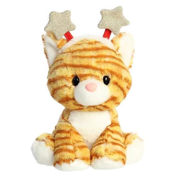 8.5" Orange Tabby Cat With Candy Cane Headband